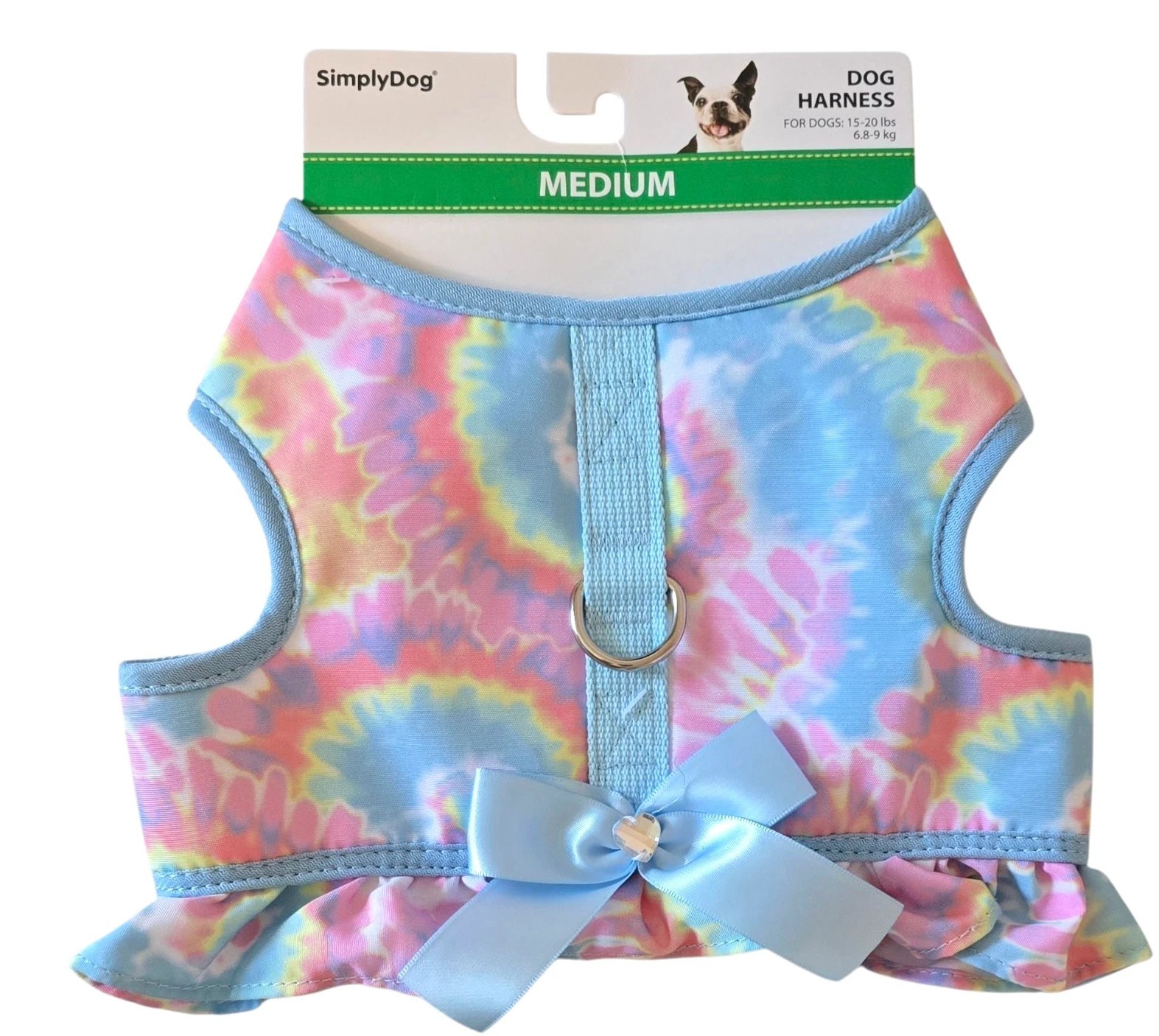Simply Dog Pastel Tie Dye, Ruffles, Satin Gem Bow Puppy/Dog Harness, Medium