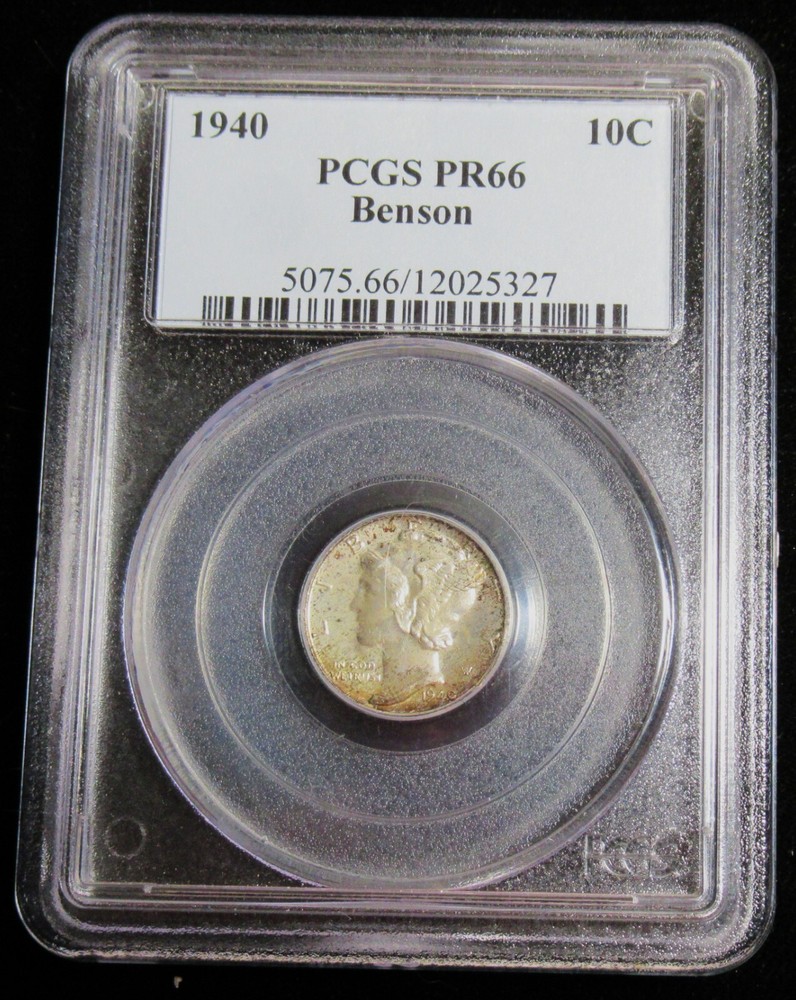 1940 10C Mercury Dime. Proof. PCGS PR66. Benson Collection.