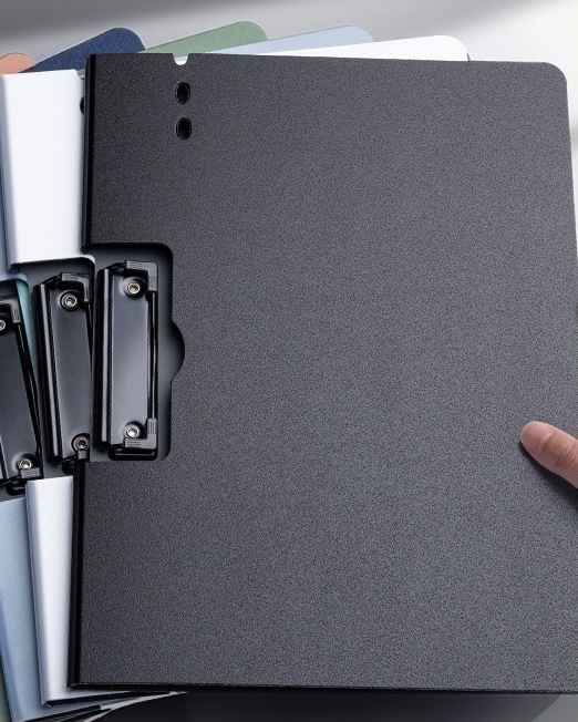 4 Pcs Black Foldable Plastic Clipboard Horizontal Opening, with Protective Cover