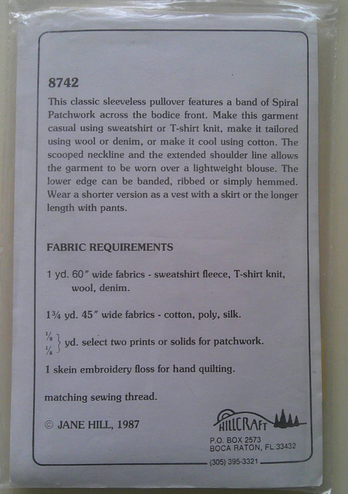 Spiral patchwork sleeveless pullover quilt pattern * A19