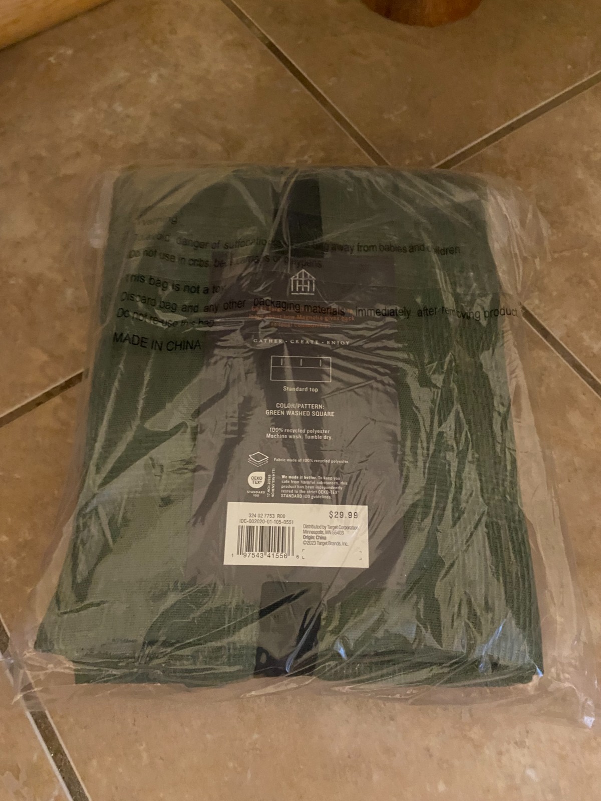 New Hearth & Hand with Magnolia Grid-Like Textured Shower Curtain 72x72", Green