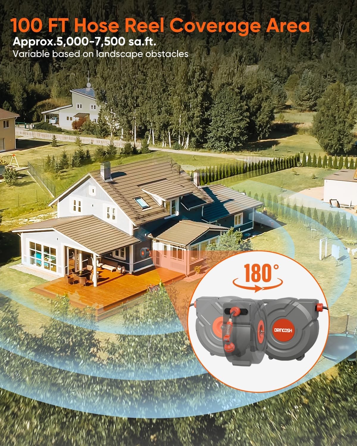 DRINCOSH Retractable Garden Hose Reel 1/2 inch x 100 ft Wall Mounted Garden Hose