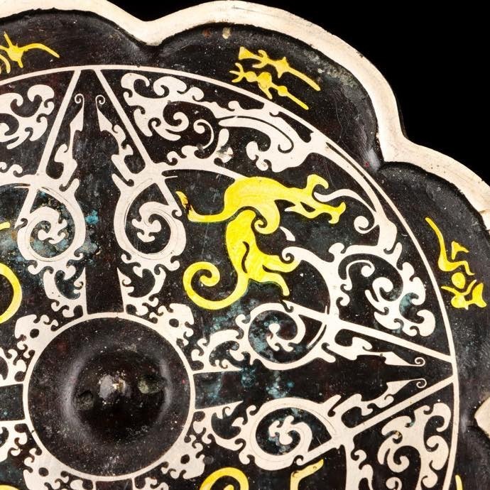 Old Chinese Dynasty Bronze Ware Gilt Sliver Dragon Beast Mirror Bronze mirror