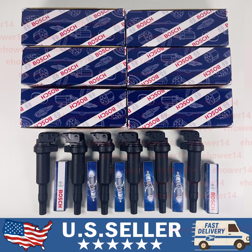 GENUINE Bosch 6x Ignition Coils 0221504470 + 6x Spark Plug 12122158253 For BMW
