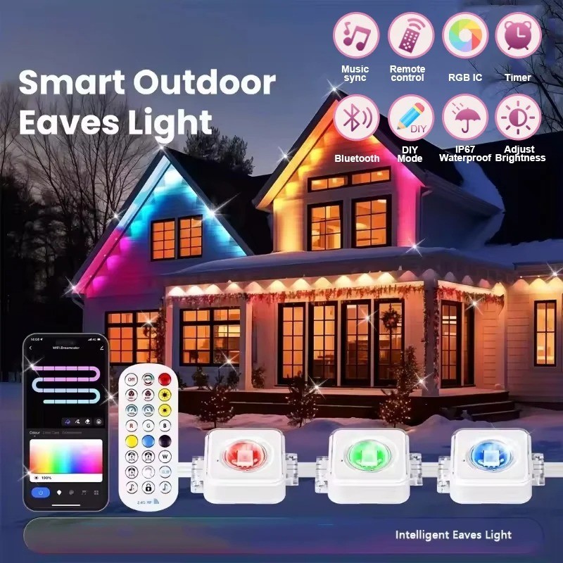 200Ft Permanent Outdoor Lights for House, App & Remote Control, RGB Smart Eaves