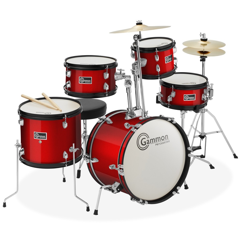 OPEN BOX - 5-Piece Beginner Junior Drum Set w/ Stool & Stands - Red