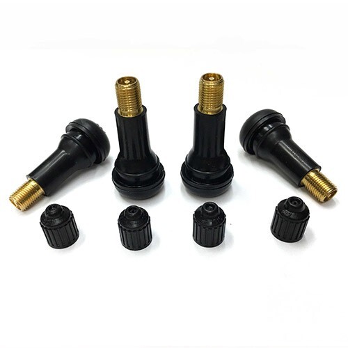 1 set of 4 pcs TR413 SNAP-IN TIRE VALVE STEMS WITH CAPS BLACK RUBBER