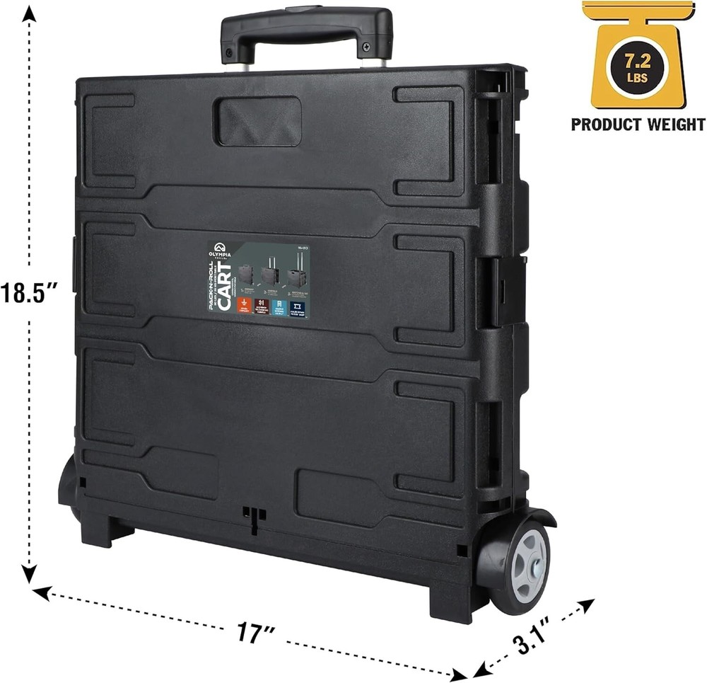 Compact Rolling Utility Cart with Telescopic Handle - 80 LB Capacity, Black