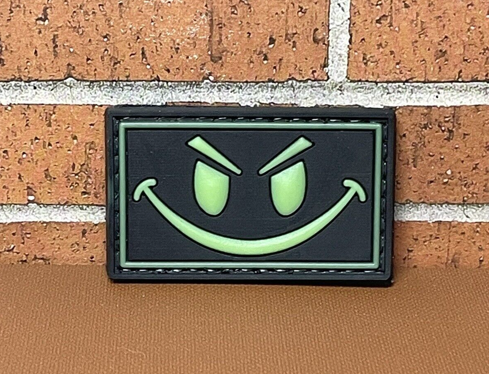Tactical PVC Patch - Evil Smiley Face Patch - Glow in Dark Morale Funny Patch