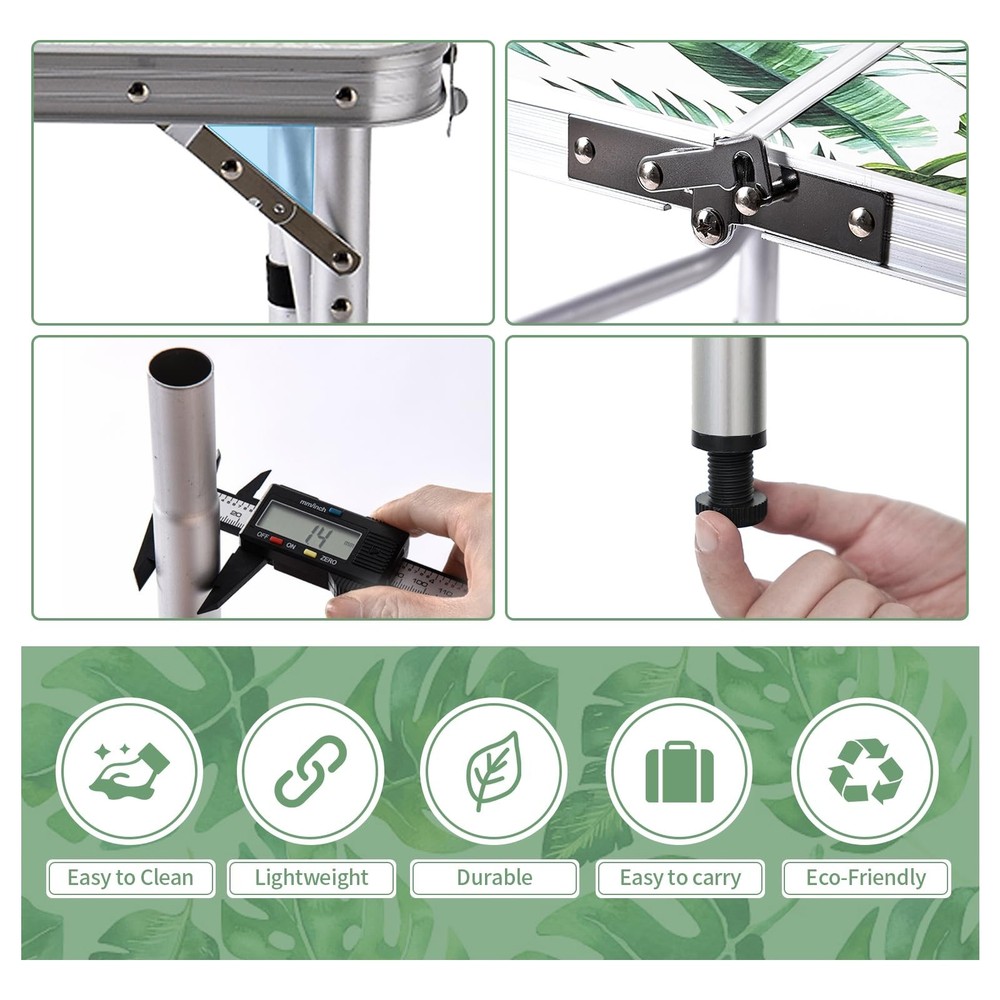 Folding Camping Table 2ft Portable Pinic Table Adjustable Height Small Card T...