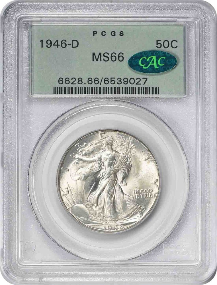 1946-D Walking Liberty Silver Half Dollar MS66 PCGS OGH (CAC)