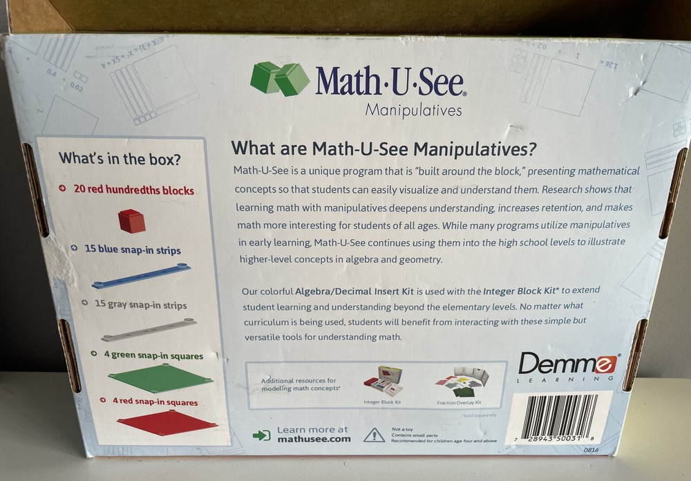 Math U See Manipulatives Math Algebra Decimal Insert Kit Blocks w/EXTRA PIECES!