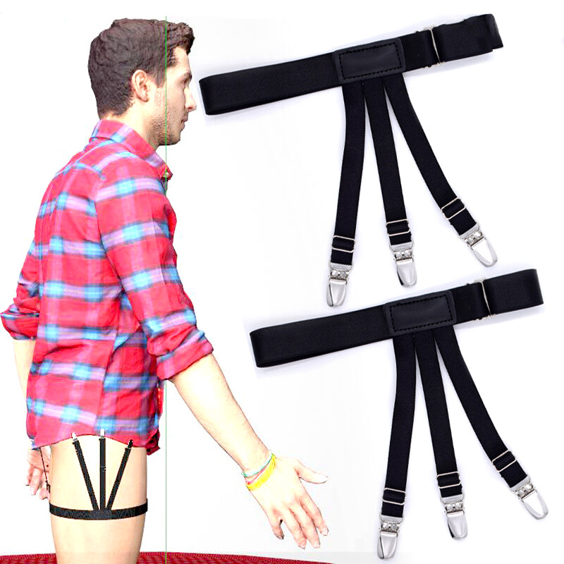 1 Pair Men's Shirt Stay Holder Elastic Garter Belt Suspender Locking Clamp Black