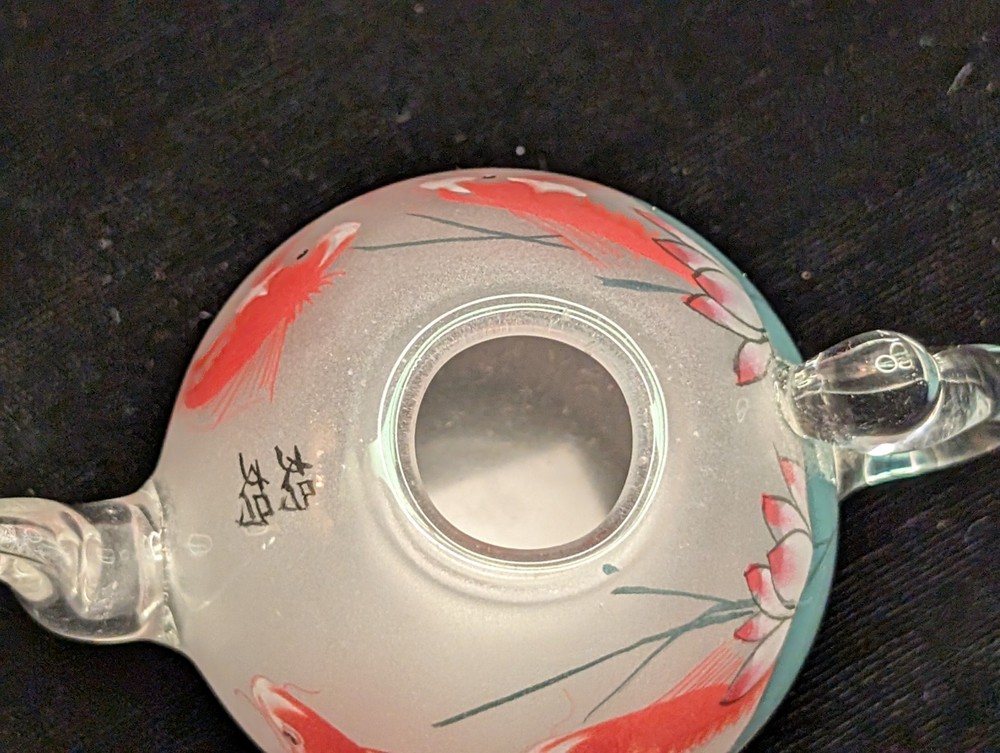 Handmade Reverse Painted Glass Tiny 3in Teapot Chinese