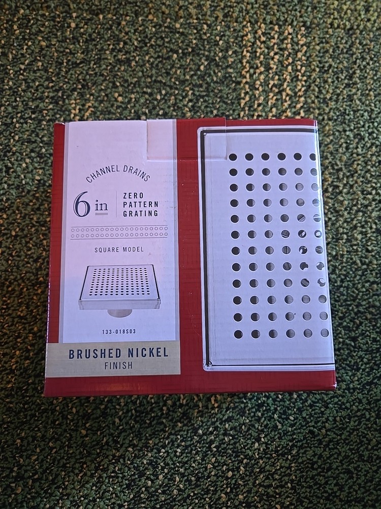 B&K 6” Zero Pattern Grating Square Channel Linear Shower Drain, Brushed Nickel