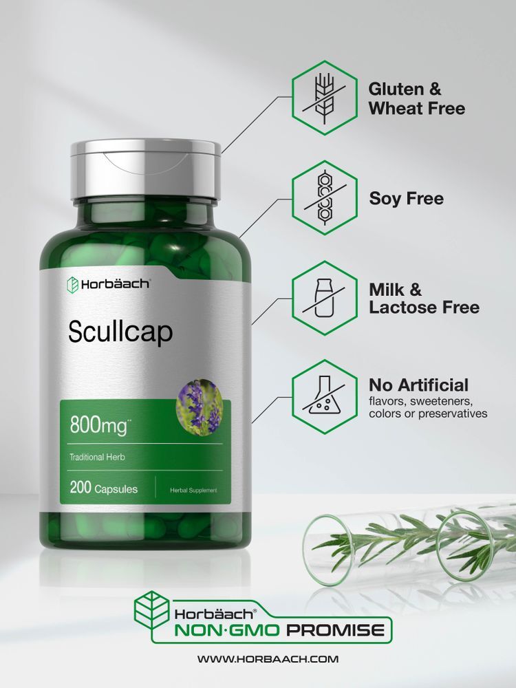 Scullcap 800mg | 200 Capsules | Max Potency, Value Size | by Horbaach