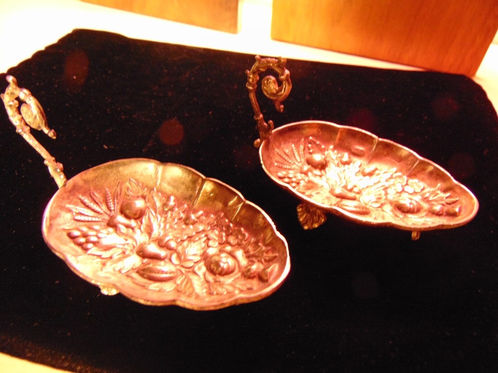 2 Mint antique dishes footed silver