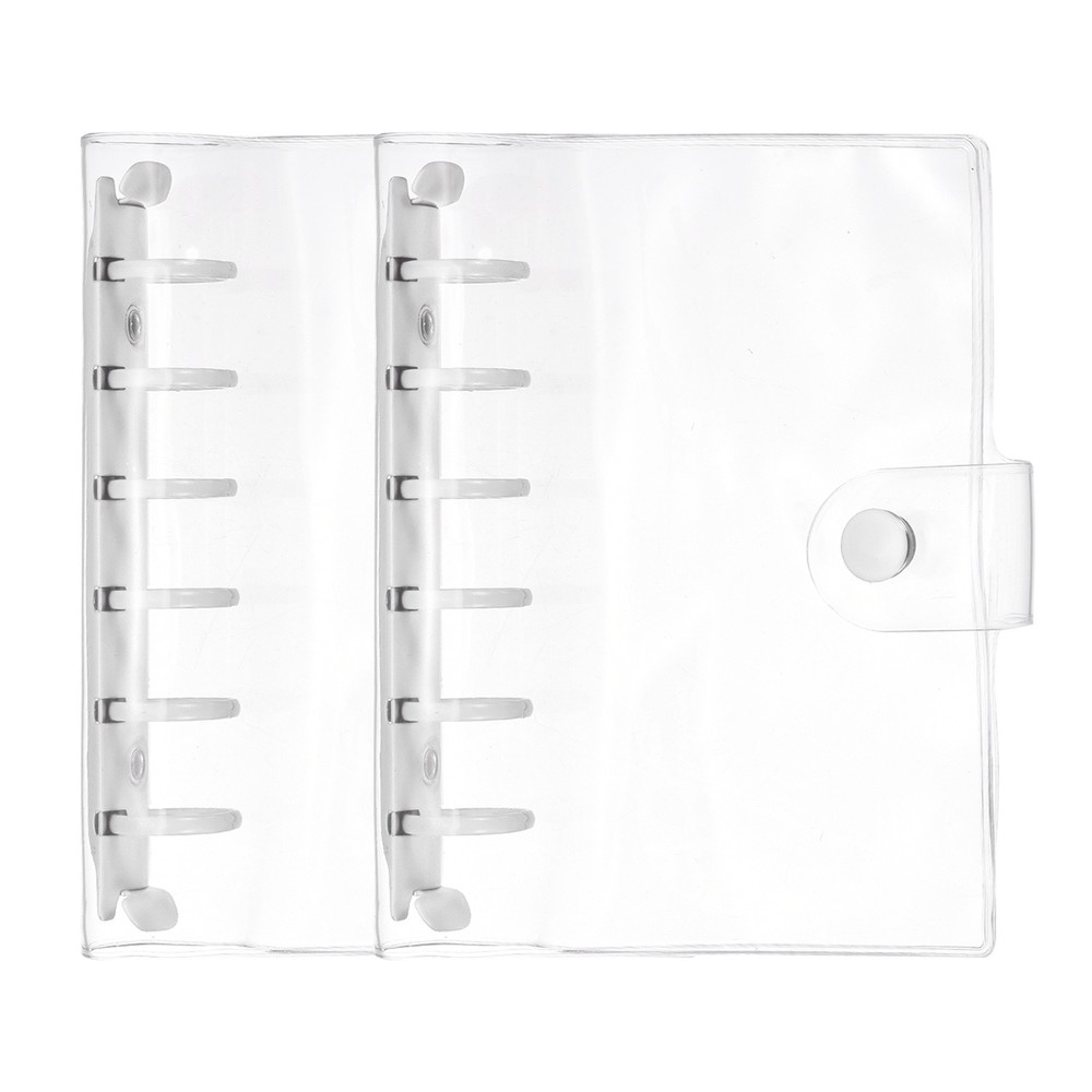 A7 2Pcs Transparent 6-Ring Binder Cover with Snap Button Closure, White