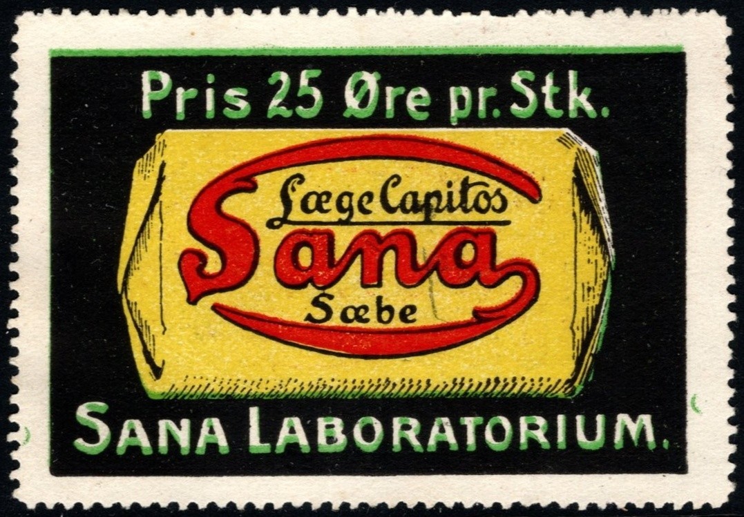 Vintage Denmark Poster Stamp Price 25 Øre Per Piece Doctor Capito’s Sana Soap