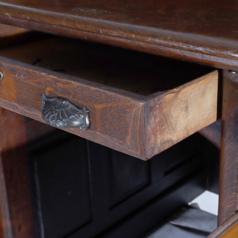 Derby Oak Raised Panel S-Roll Top Desk with Carved Pulls c1920