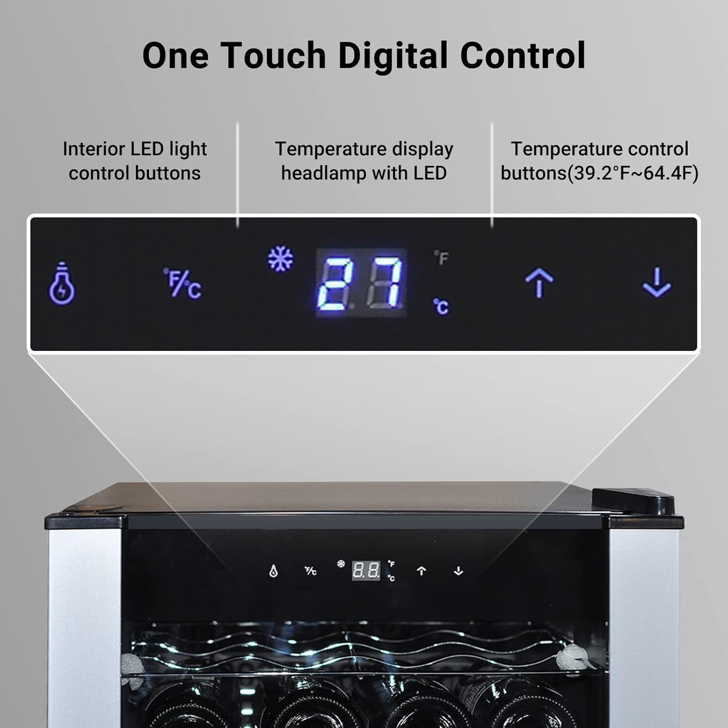 Beer Wine Cooler Wine Fridge with Digital Temperature 19 Bottle Freestanding LED