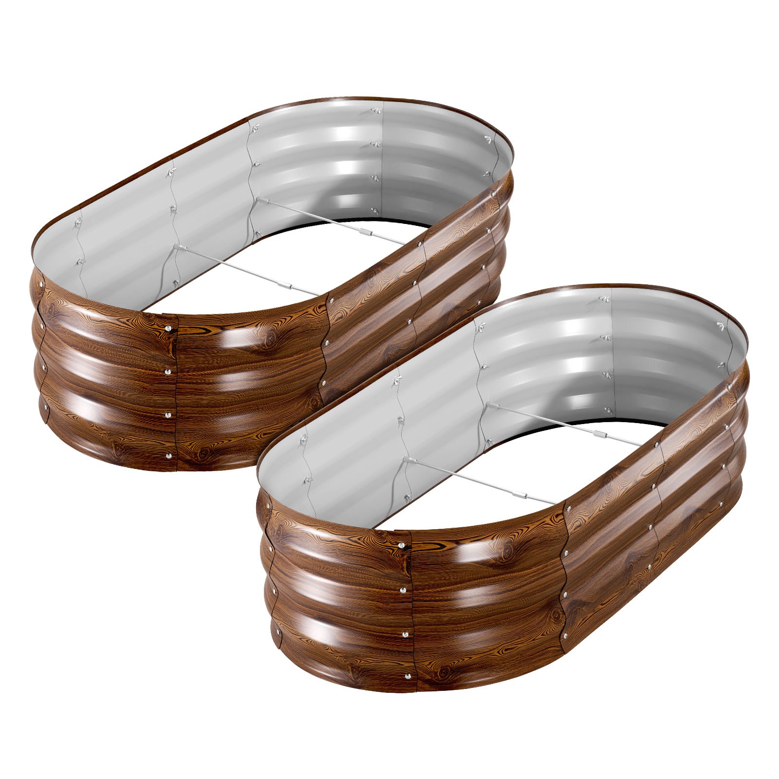 VEVOR 2 Pcs Galvanized Raised Garden Beds 4x2x1 ft Oval Planter Box Deep Wood