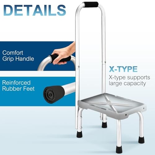 Aluminum Step Stool with Handle for Elderly, Lightweight 1-Step with Handle