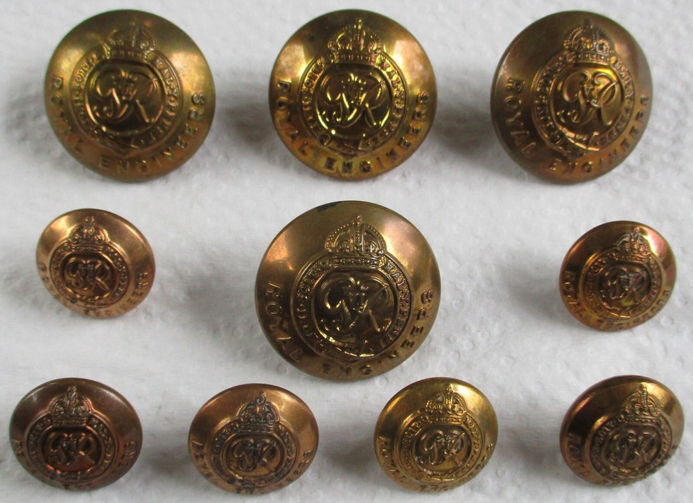 Set 10x WW2 British Army:"ROYAL ENGINEERS BRASS BUTTONS" (26mm-17mm, GVIR)