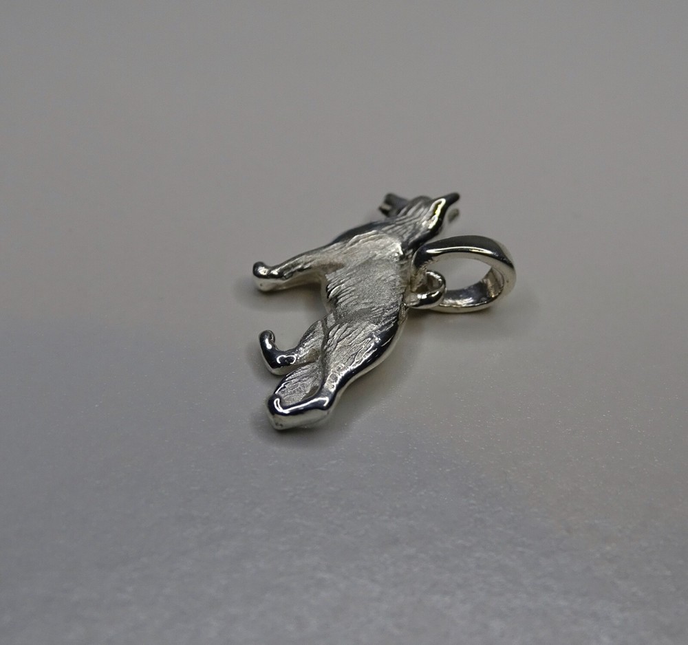 Small Sterling Silver German Shepherd Dog Standing Study Pendant