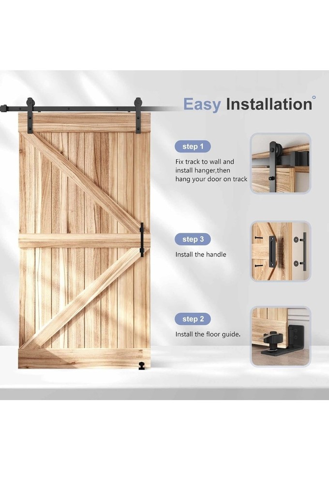 EaseLife 8 ft Sliding Barn Door Hardware Track Kit Basic J Pulley Quiet Smooth