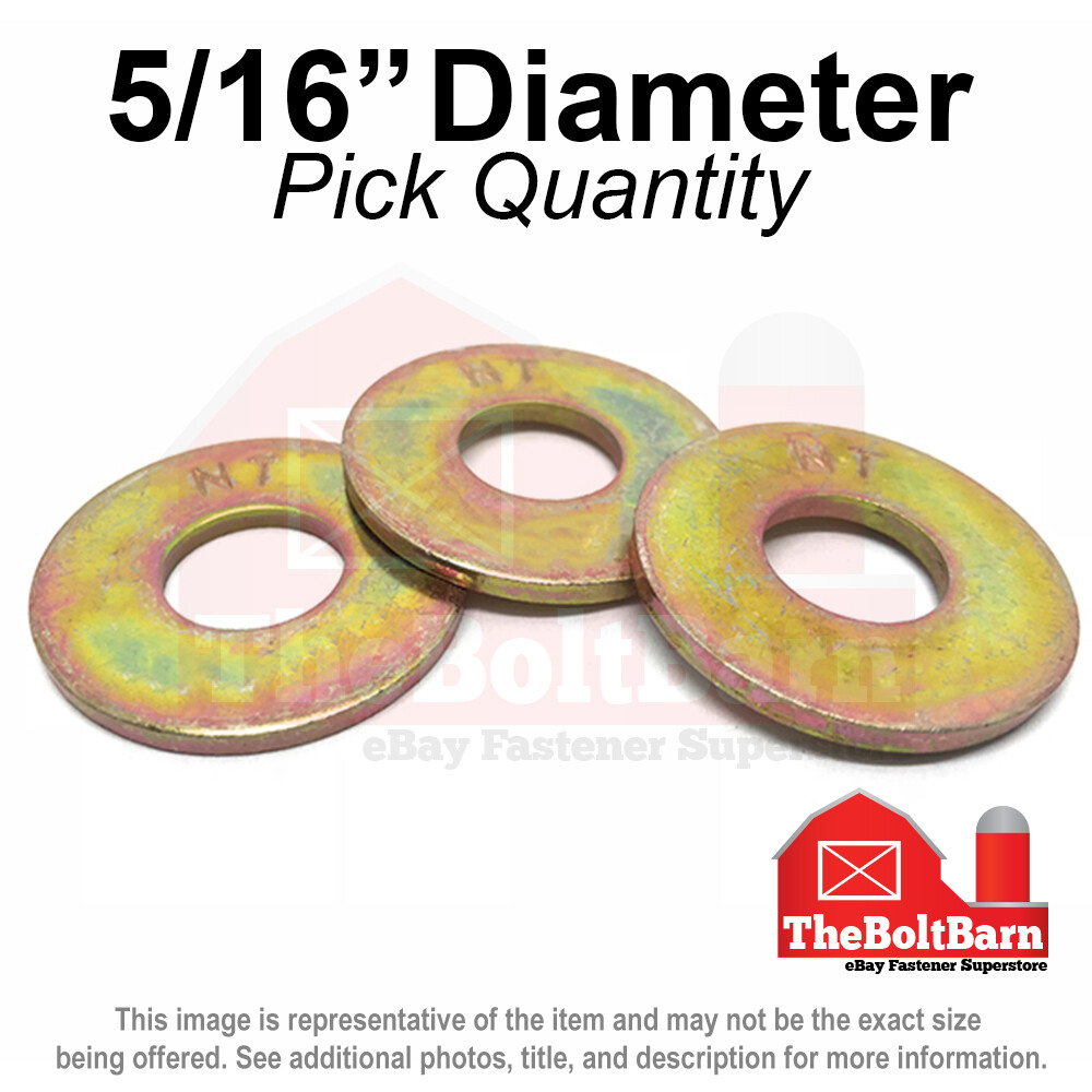 5/16" USS Flat Washers Grade 8 Steel Zinc Yellow (Pick Quantity)