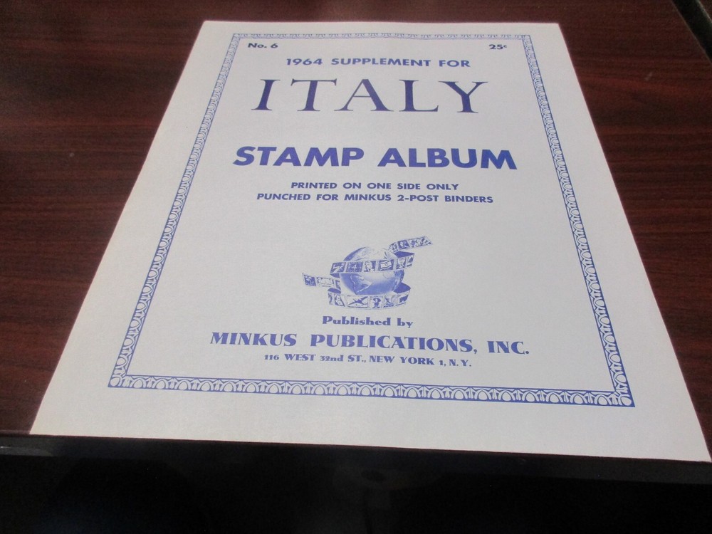 "MINKUS" STAMP ALBUM  1964  SUPPLEMENT  ITALY  FREE SHP.