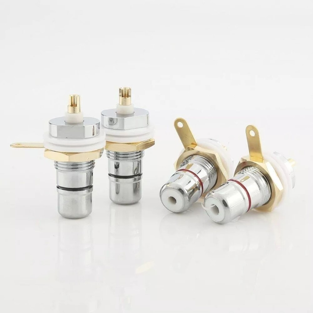 4* Rhodium Plated RCA Socket Female Panel Mount Plug Audio Terminal Chassis