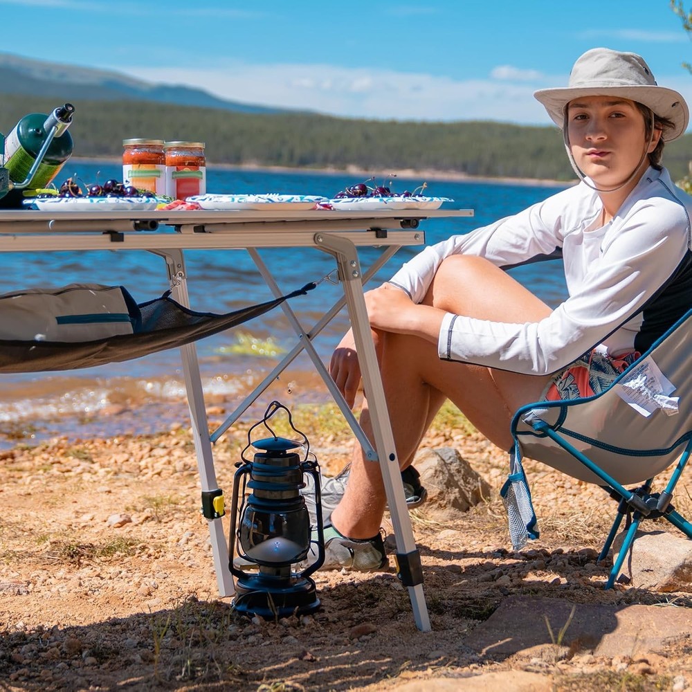 Extra Large Portable Aluminum Folding Camping Table - Adjustable Height, Silver