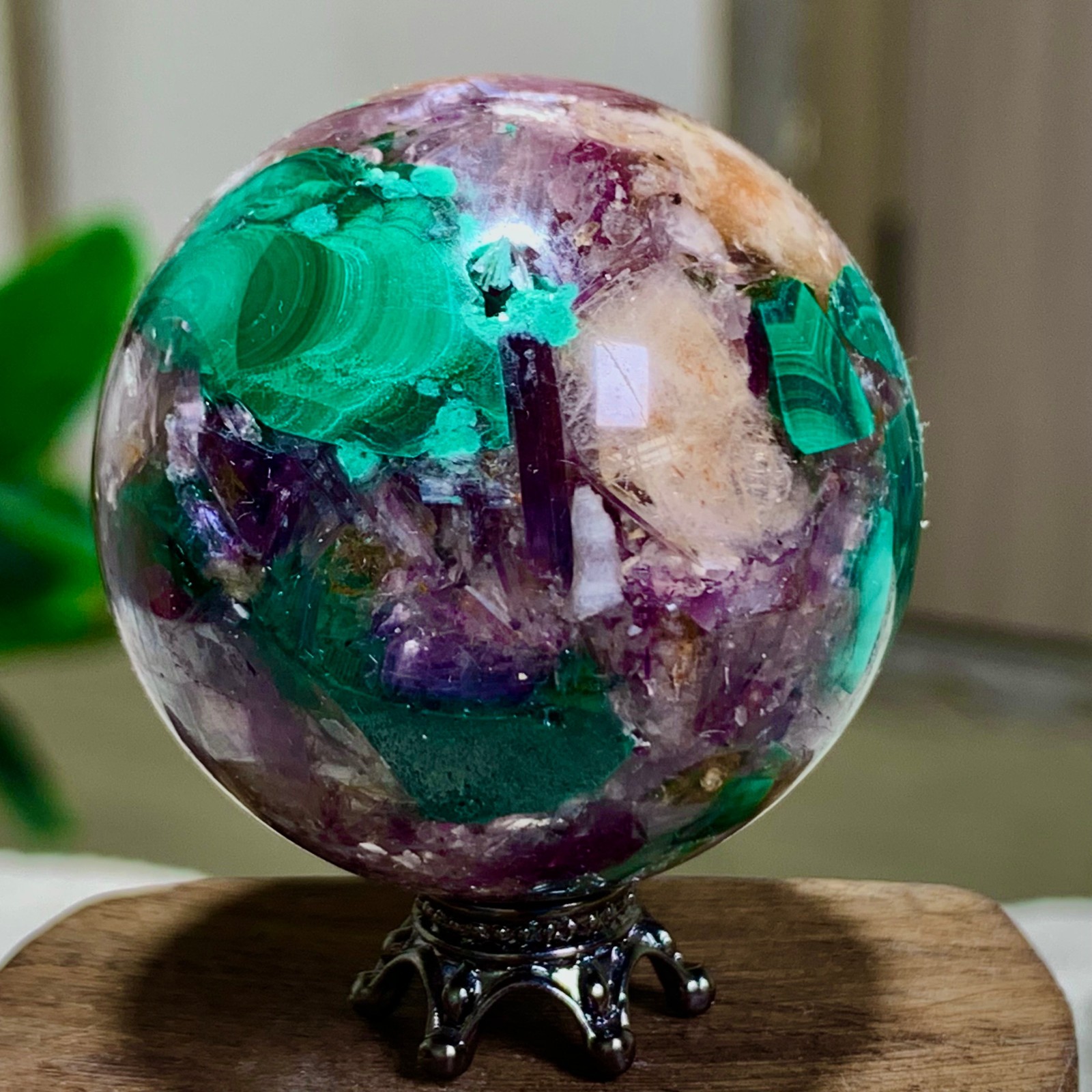 91G Newly discovered rare malachite purple mica symbiotic sphere restoration