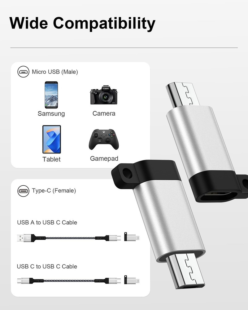 Micro USB to C Adapter, 2-Pack 2 Pack C Silver