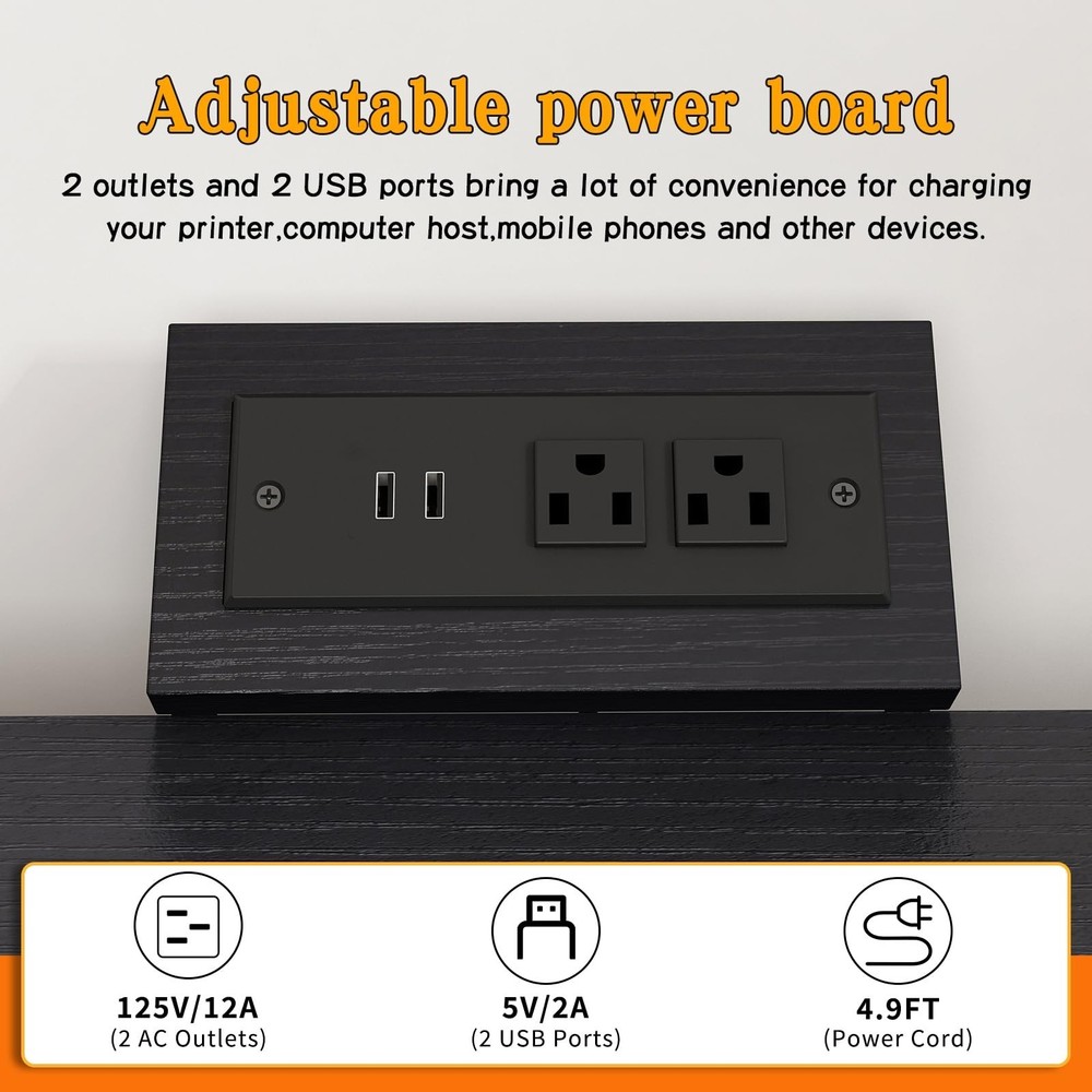 Large Printer Stand with Power Outlet, with Storage Shelf, 2 Tier Rolling Pri...