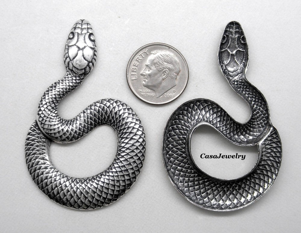 #5041 LARGE ANTIQUED STERLING SILVER PLATED COILED SNAKE COMPONENT - 1 PC