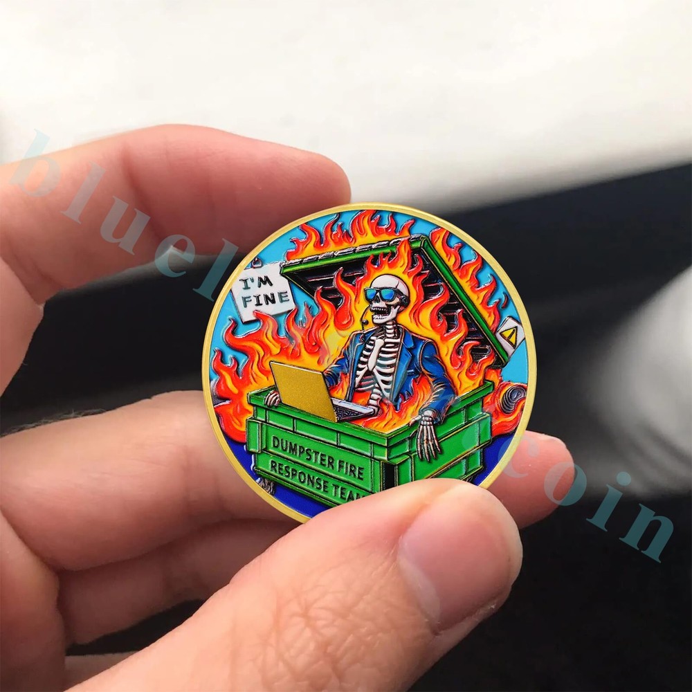 Inspirational Skull Dumpster Fire Challenge Coin - Dumpster Fire Response Team