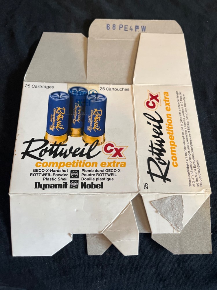 Rottweil CX German 12ga.shotgun shells empty box