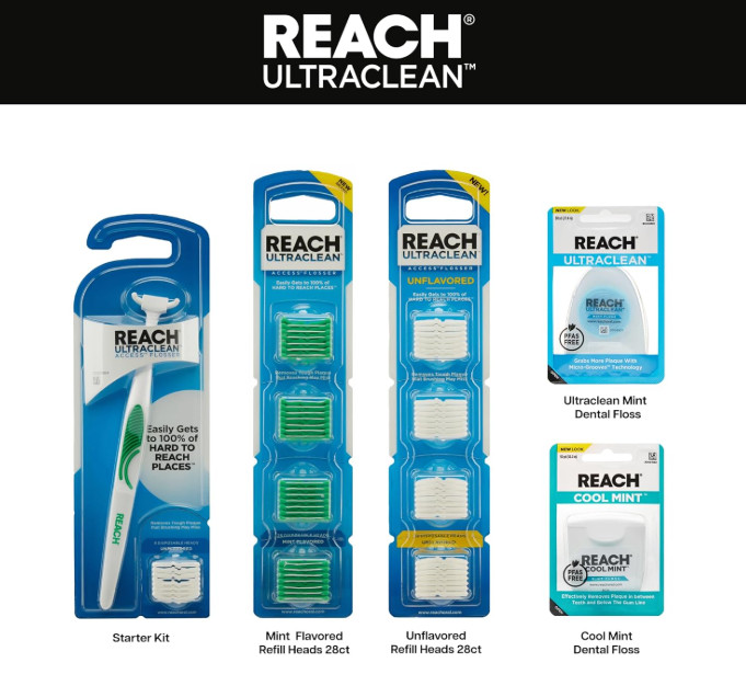 Flosser Starter Kit – 1 Handle + 8 Refills, Unflavored, Reaches Back Teeth