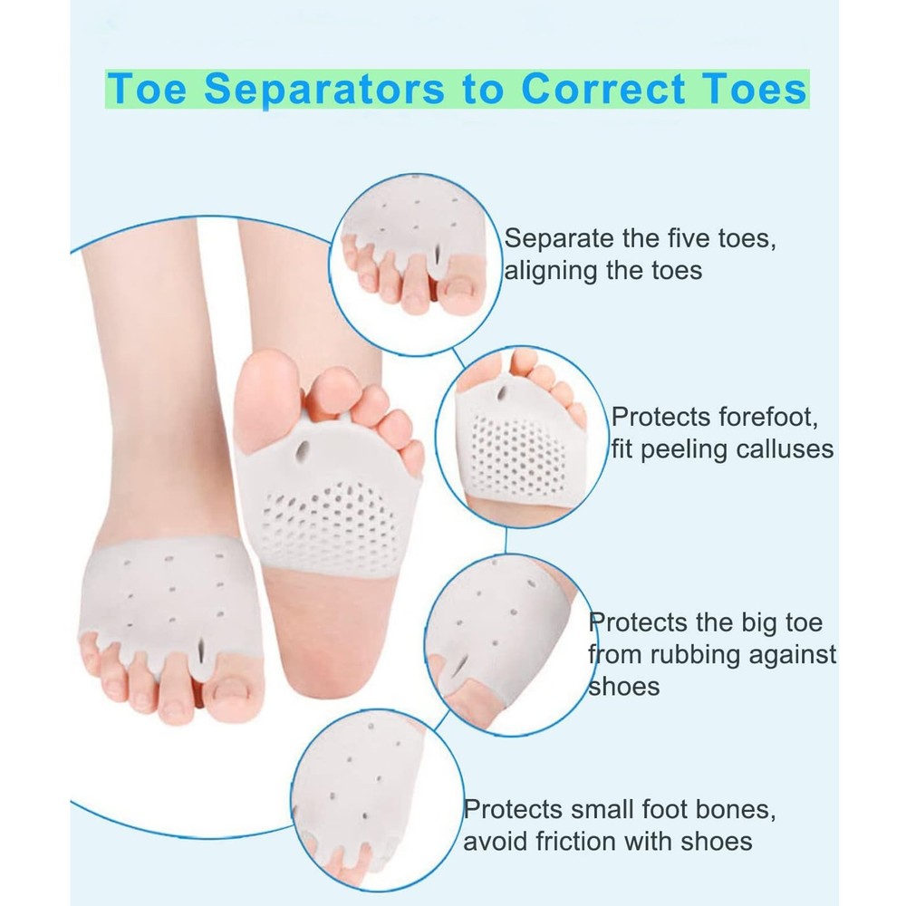 2 Pairs Silicone Toe Separators, Bunion Corrector Cushion, 2 Pcs, 2 Packs