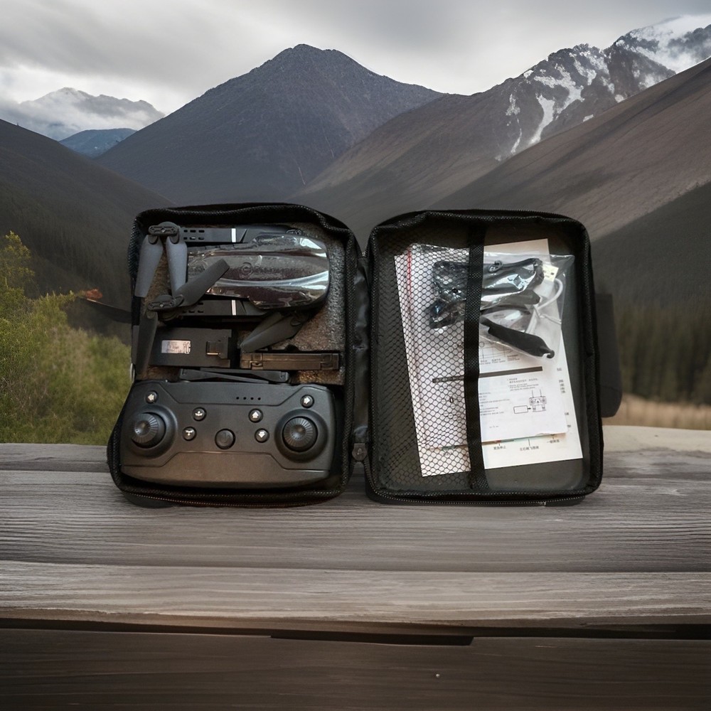 New E99 Foldable Mini Drone Kit w/ 2 Batteries & Carrying Case