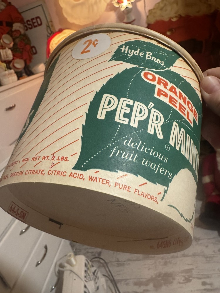 Vintage Candy Box Container Hyde bros. Pep’r Mints Orange Peel