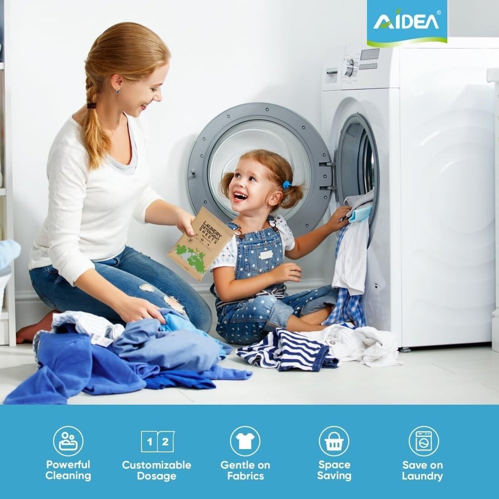AIDEA Laundry Detergent Sheets, Unscented-(100 Loads) 50 Sheets, Eco-Friendly
