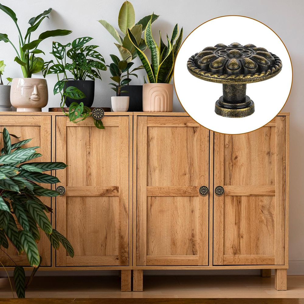 8 Pack Antique Brass Drawer Knobs Vintage Round Cabinet Pulls 1.18 Inch