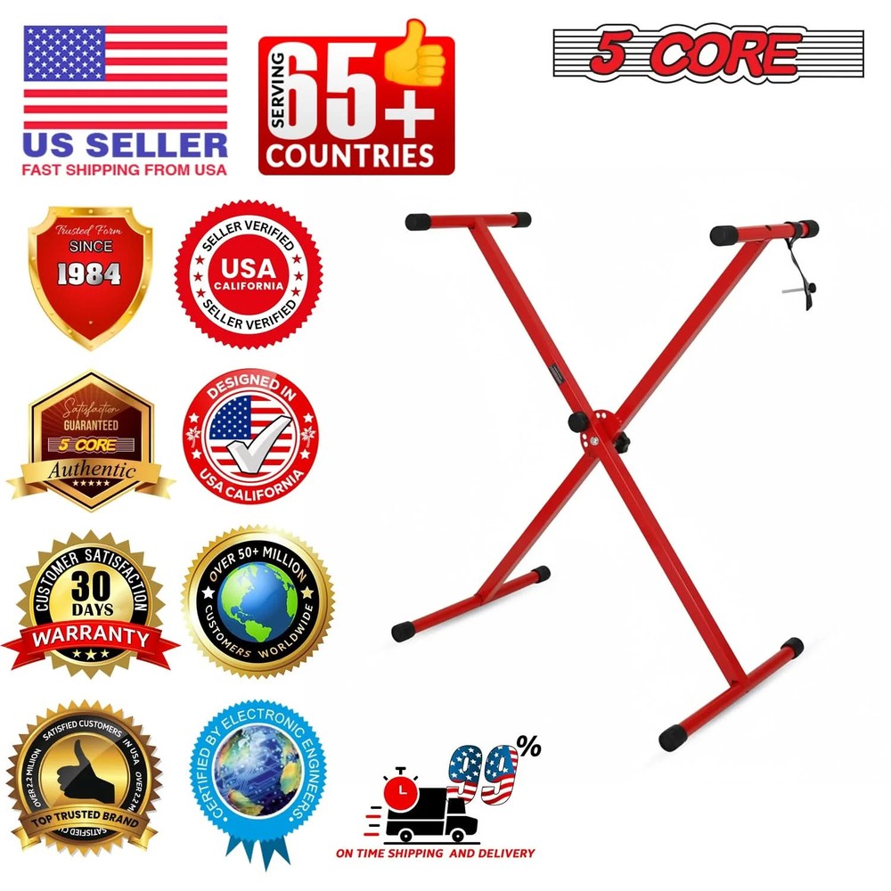 5Core Keyboard Stand X Shape Adjustable Foldable Piano Stand w Locking Strap