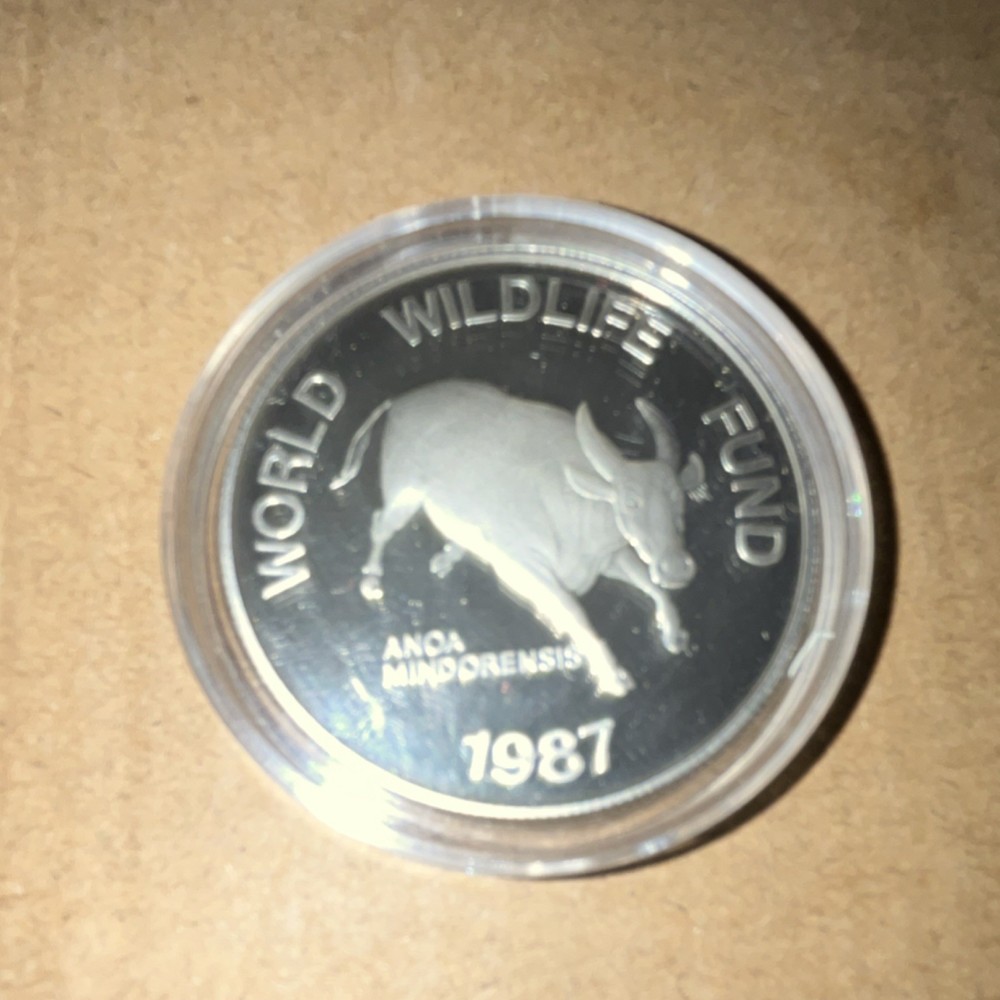 Philippines 1987 200 Piso Silver Coin World Wildlife Fund Anoa Mindorensis