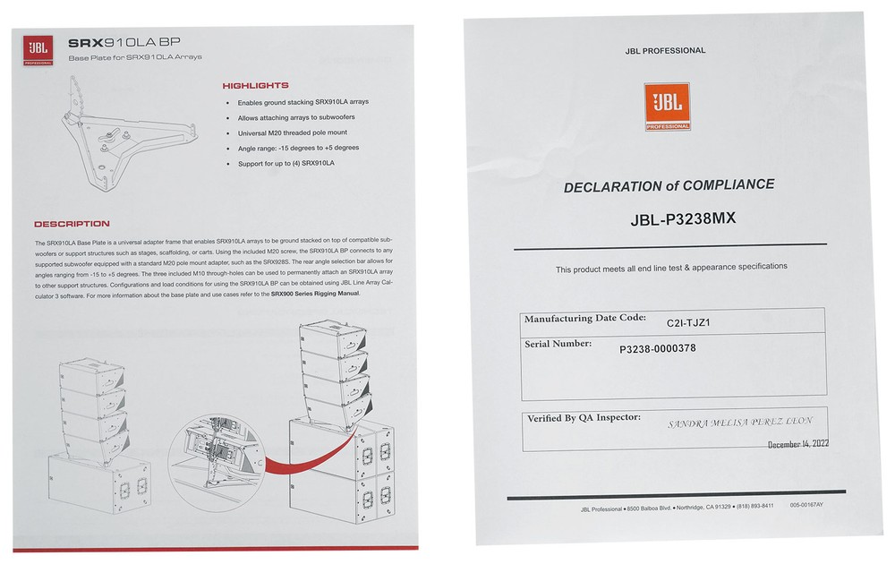 JBL SRX910LA BP Base Plate for SRX910LA Line Array Column Speaker