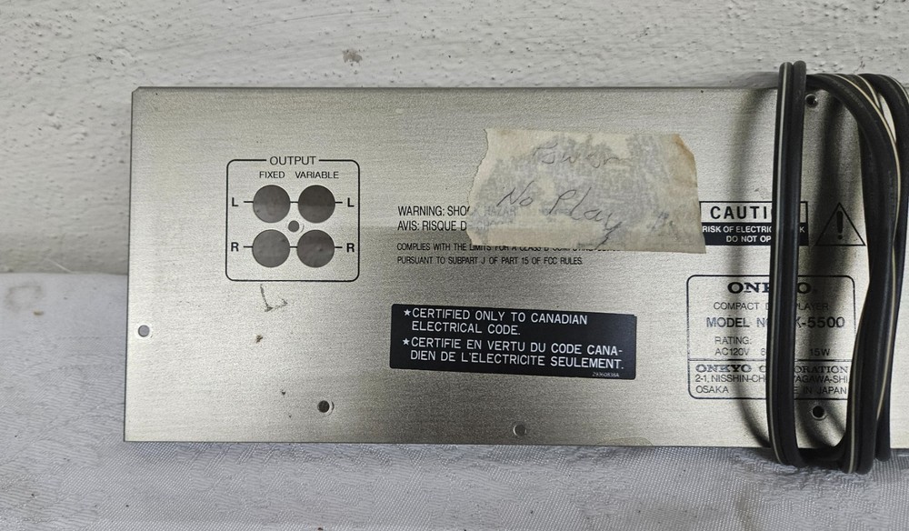 ONKYO DX-5500 Compact Disc Player BACK PANEL w Power Cord